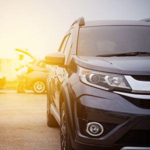 car in sunlight at dealership