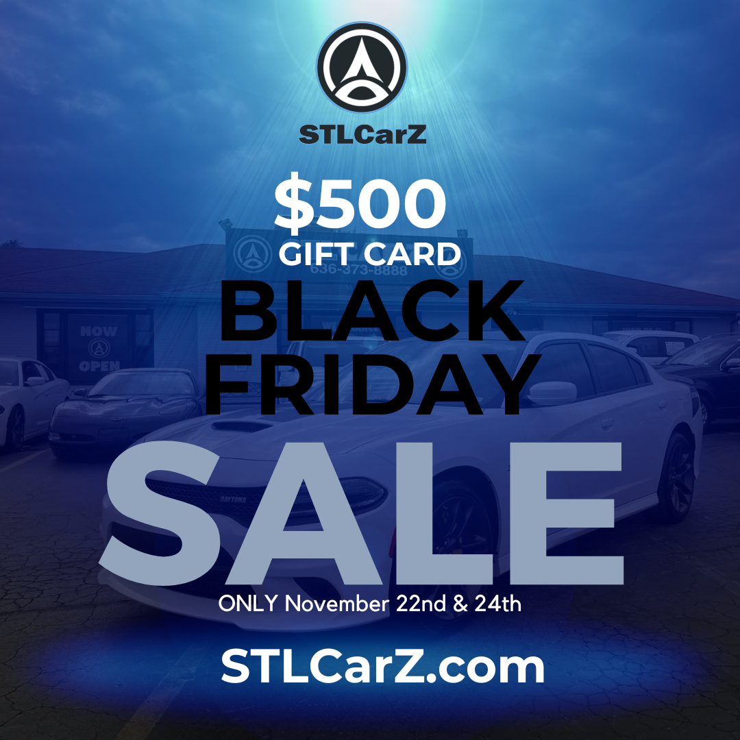 Black Friday sale for $500 at STLCarZ with blue background