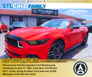 A Ford Mustang in Red color at STLCarZ Family car lot and the information on is about Ford Mustang 