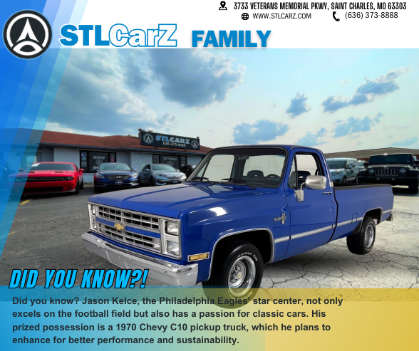 Jason Kelce's 1970 Chevy C10, in Blue color at STLCarZ Family lot