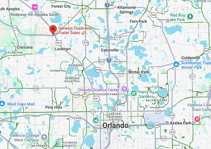 Map to Genesis Truck and Trailer Sales Apopka Florida