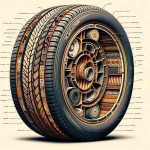 the detailed cross-sectional diagram of a car tire, illustrating its complex structure and various layers.