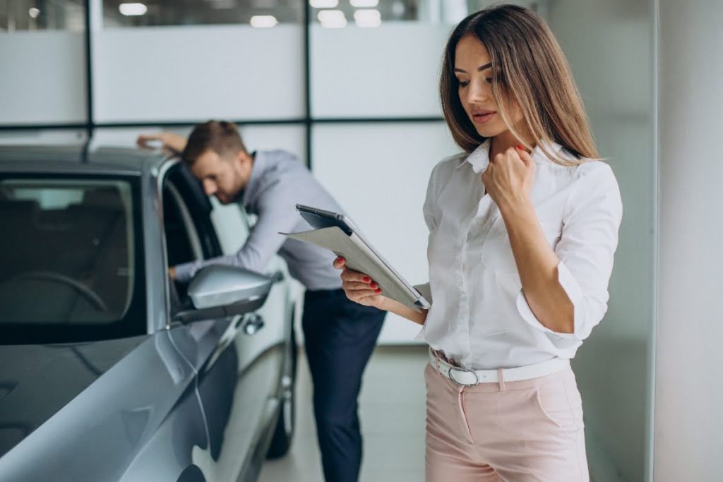 A woman reading about warranty