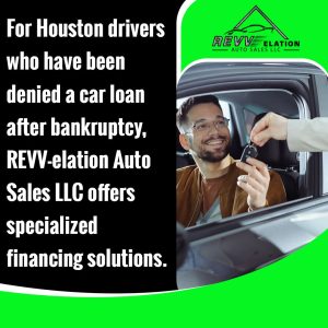 A man smiling happily while receiving keys to a new car, representing a successful car loan approval after bankruptcy.