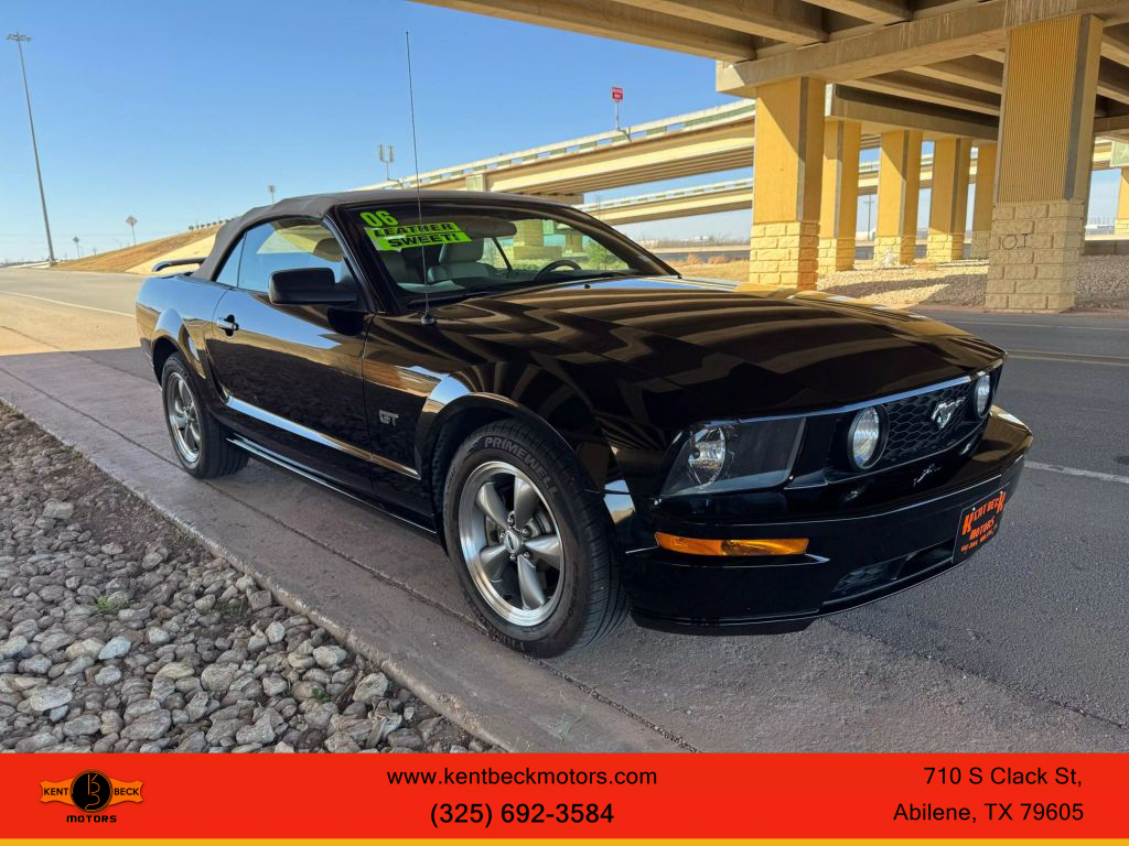 Black Ford Mustang convertible on display as a quality used car in Abilene at Kent Beck Motors.