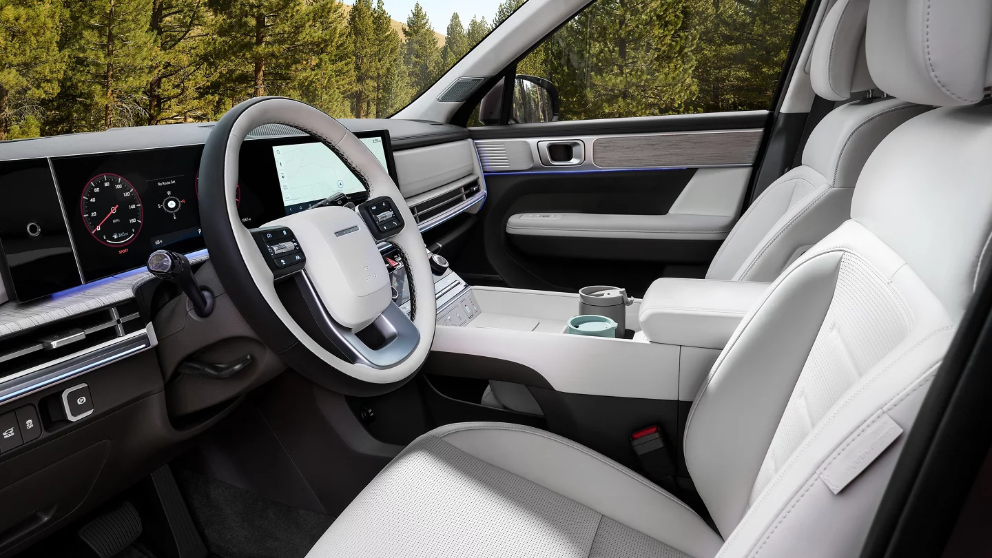 Interior of the white 2024 Hyundai Santa FE 