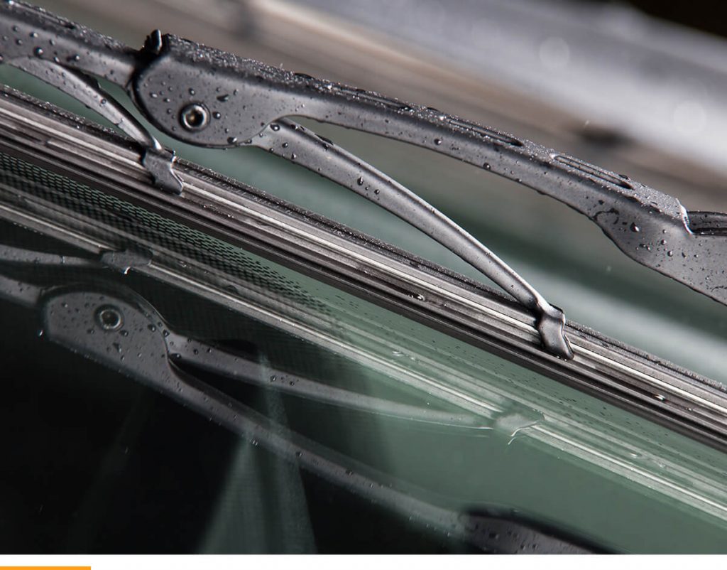 Close-up of a windshield wiper blade.