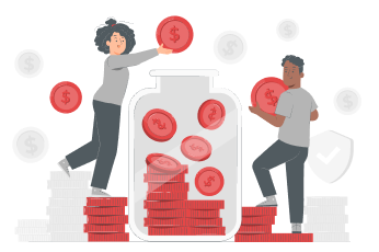 People putting coins into a jar, symbolizing transparent pricing