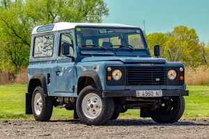 Classic blue and white Land Rover Defender 90