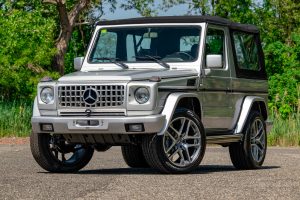 Silver Mercedes-Benz G-Wagon soft-top