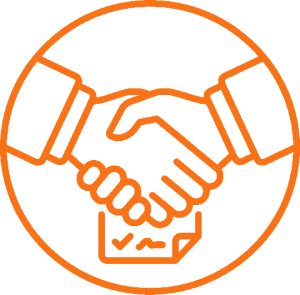 A graphic illustration of two hands shaking, symbolizing partnership and agreement, with a checklist in the background.