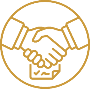 A graphic illustration of two hands shaking, symbolizing partnership and agreement, with a checklist in the background.