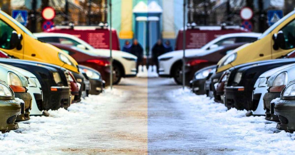 a photo of two rows of cars facing each other