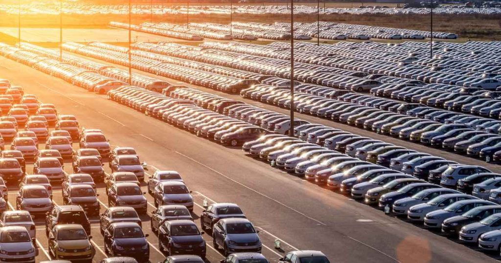 multiple huge lines of cars for sale ready to be sold in Fresno