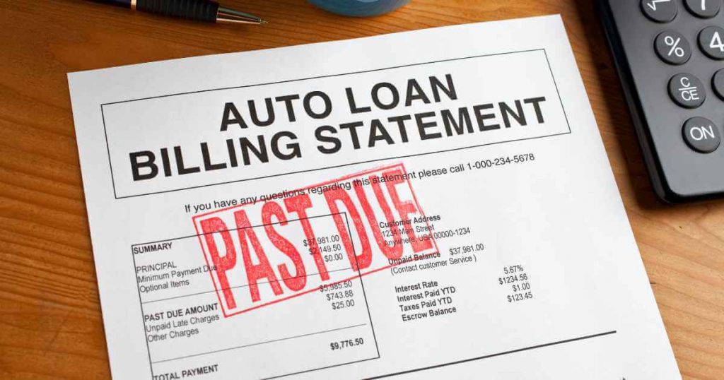 a billing statement for auto loans that reads "past due" 