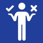 a graphic of a person holding up their hands with a check mark and x over them