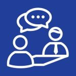 a graphic of two people meeting during an interview