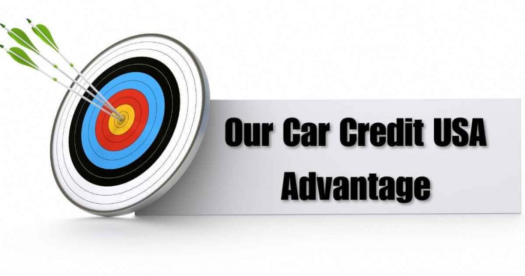 an arrow practice board with three arrows in the bullseye reading our car credit usa advantage