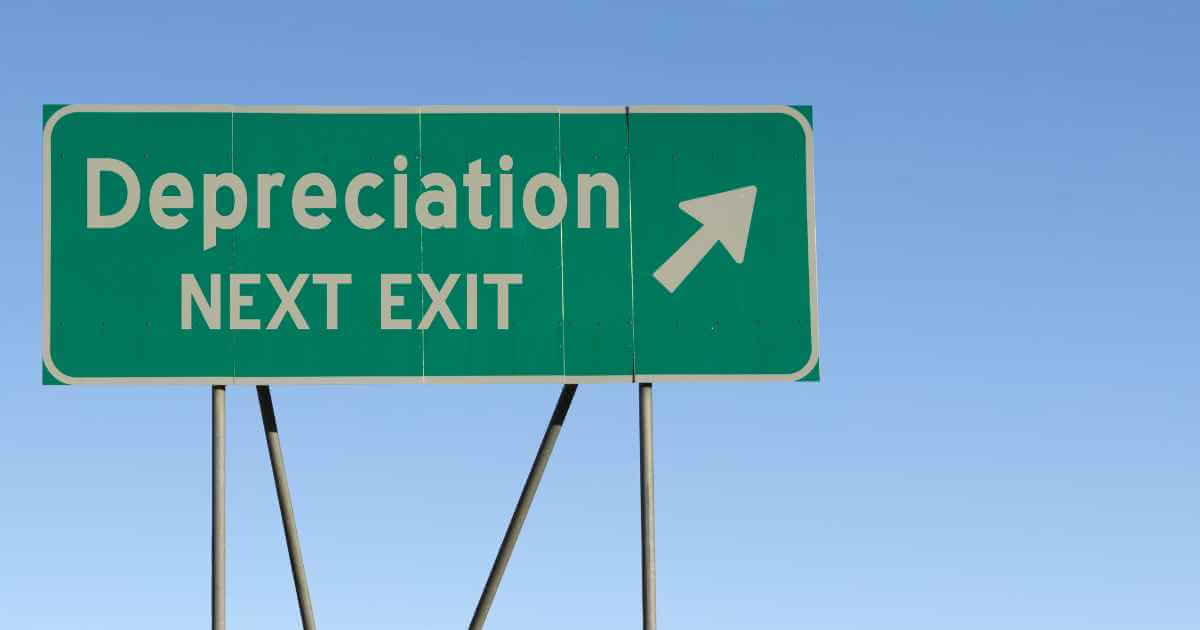 a road sign that says depreciation next exit showing how a car depreciation calculator can help you navigate your financial plans
