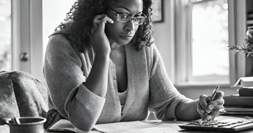 a woman assessing her situation to determine is it better to finance through a dealer or bank