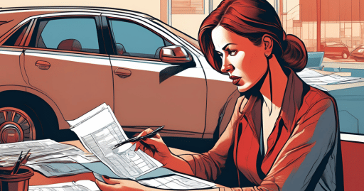 A woman thoroughly analyzing her budget before deciding to buy no credit cars in fresno