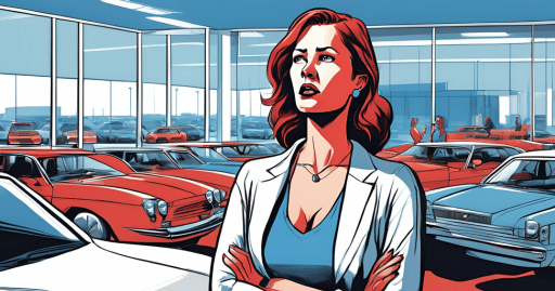 A woman at a bad credit car dealership, wondering if car loans for bad credit in Fresno are right for her