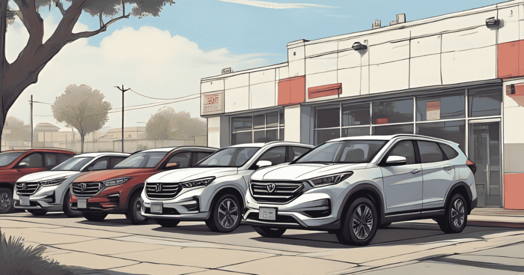 A row of cars at no credit car lots in fresno