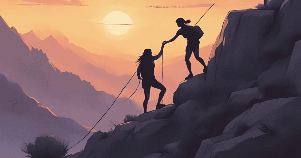Supportive hand helping someone climb a mountain- symbolizing buy here pay here auto loans in Fresno helping someone build credit