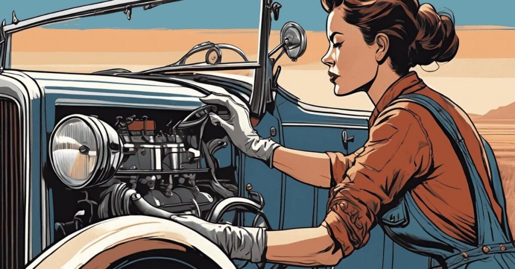 a woman repairing her vehicle in fresno