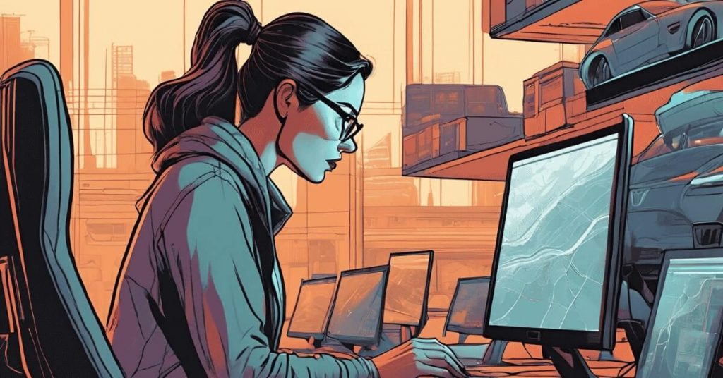 a woman researching the value of her trade in