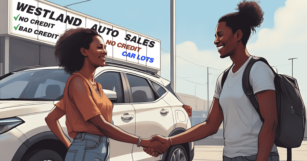 Happy woman receiving keys to a reliable car at Westland Auto's No Credit Car Lots in Fresno