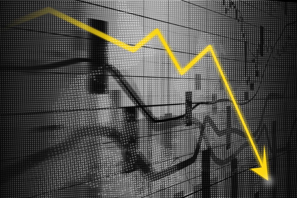 abstract chart displaying negative financial decisions through a yellow line pointing downwards