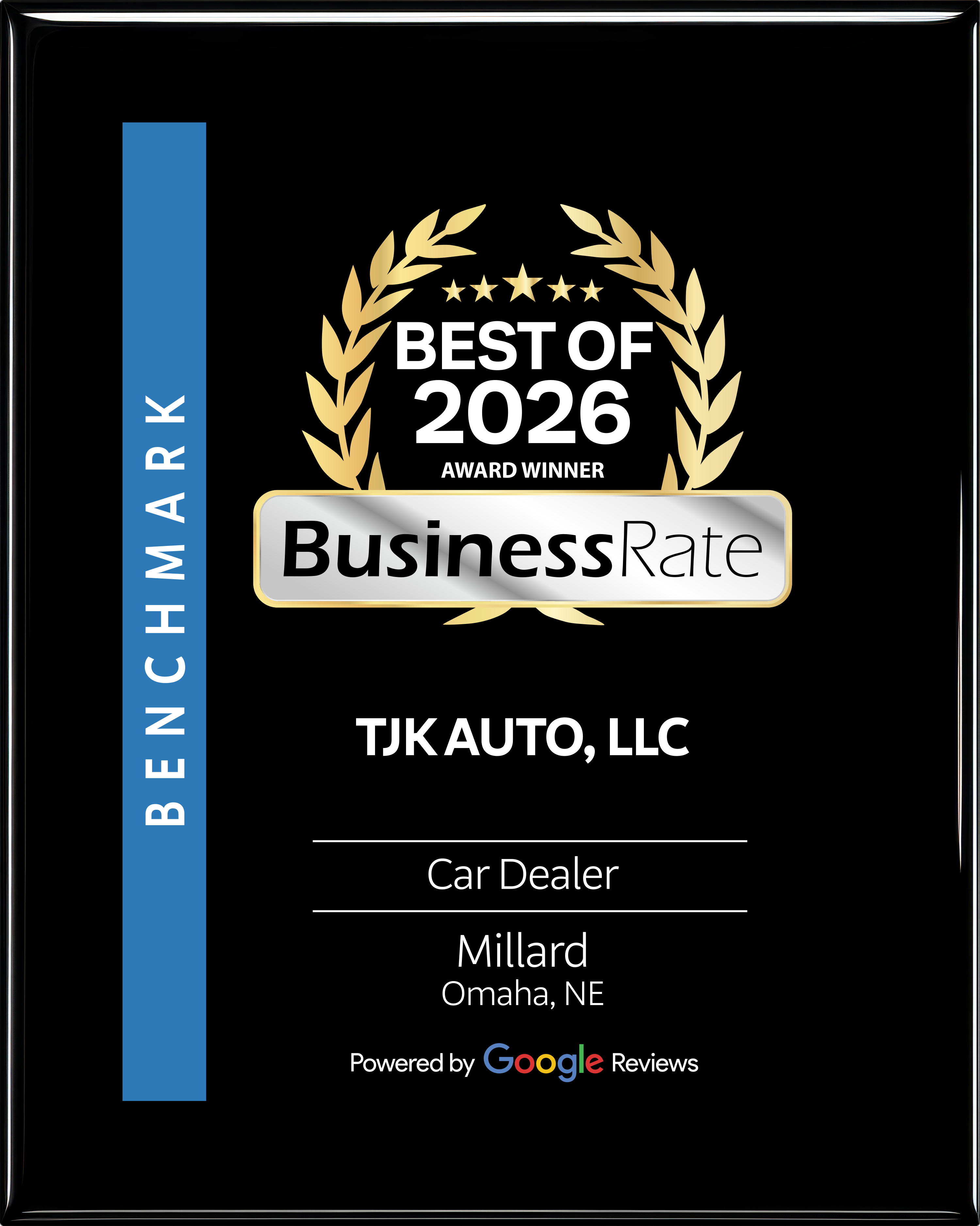 Best of 2026 Award Winner — TJK Auto, LLC plaque