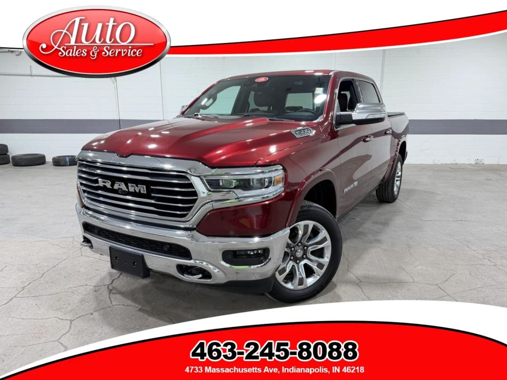 Pre-owned dark red Ram 1500 Crew Cab truck for sale at Auto Sales and Service in Indianapolis.